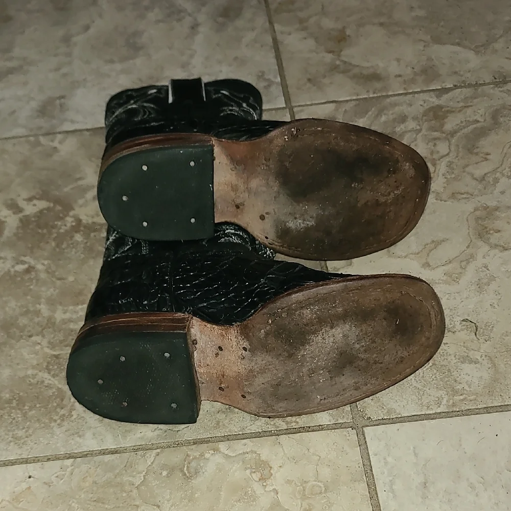 HERENCIA Kids Black Crocodile Boots with Brown Accents Very Soft Leather Inside